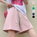 アクセサリーショップPIENA ショートパンツ レディース 春夏秋 ワイド センタープレス ポケット ウエストゴムと紐 スポーツパンツ ポリエステル 配色切替 黒 パンツ・ズボン