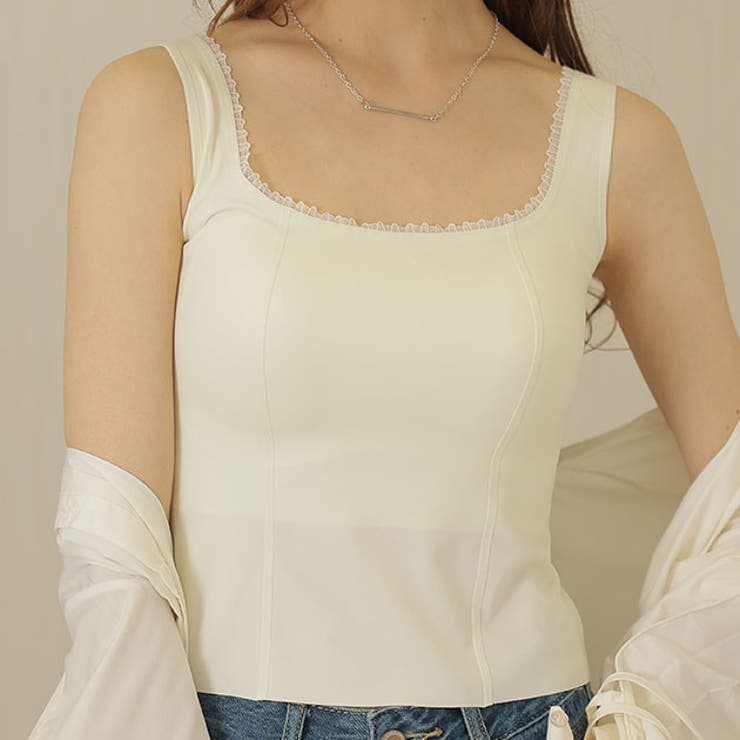 【10％OFFクーポン！5/7(木)9:59まで】レースレディース レース フリル レイヤード カップ付き タンクトップ 女性 レディース インナー 下着 肌着 ブラトップ トップス 単色 無地 シンプル ミニマル ショート丈 クロップド丈 タイト フ