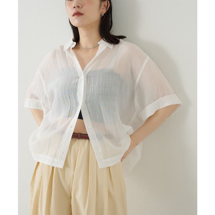 PAL GROUP OUTLET 【Omekashi】シアーリネンハーフスリーブシャツ トップス