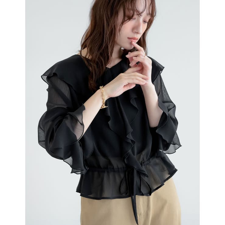 【10％OFFクーポン！8/27(木)1:59まで】Re:EDIT 前後2WAYシフォンドロストフリルブラウス トップス shoplistselect-10503093 SHOPLIST サンプル画像3