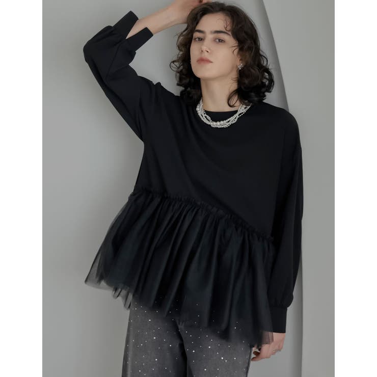 【10％OFFクーポン！8/27(木)1:59まで】Re:EDIT [MEISM by Re:EDIT]カットジョーゼットチュールペプラムトップス トップス shoplistselect-10503091 SHOPLIST サンプル画像3