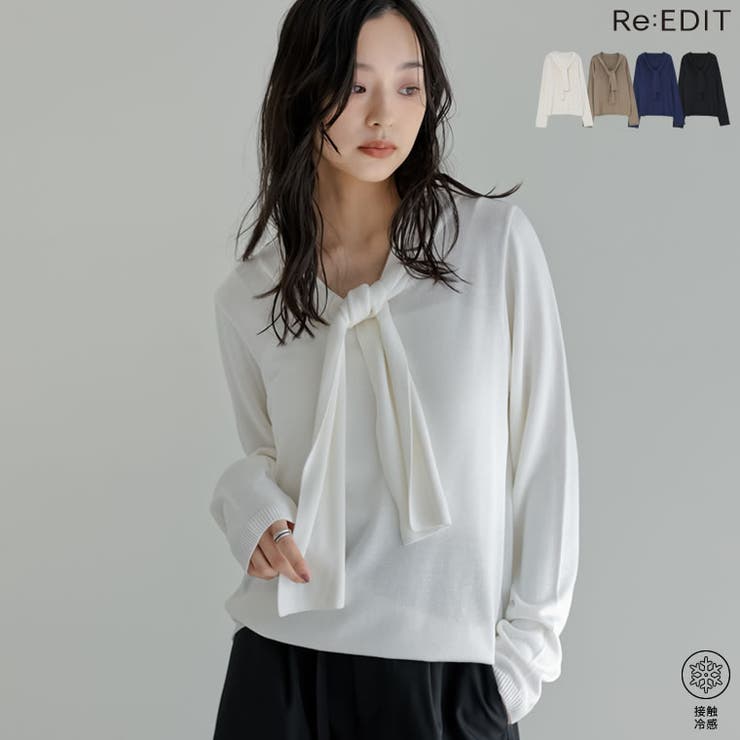 【10％OFFクーポン！9/11(金)1:59まで】Re:EDIT レーヨンニットボウタイ付き長袖トップス トップス shoplistselect-10503097 SHOPLIST パッケージ画像