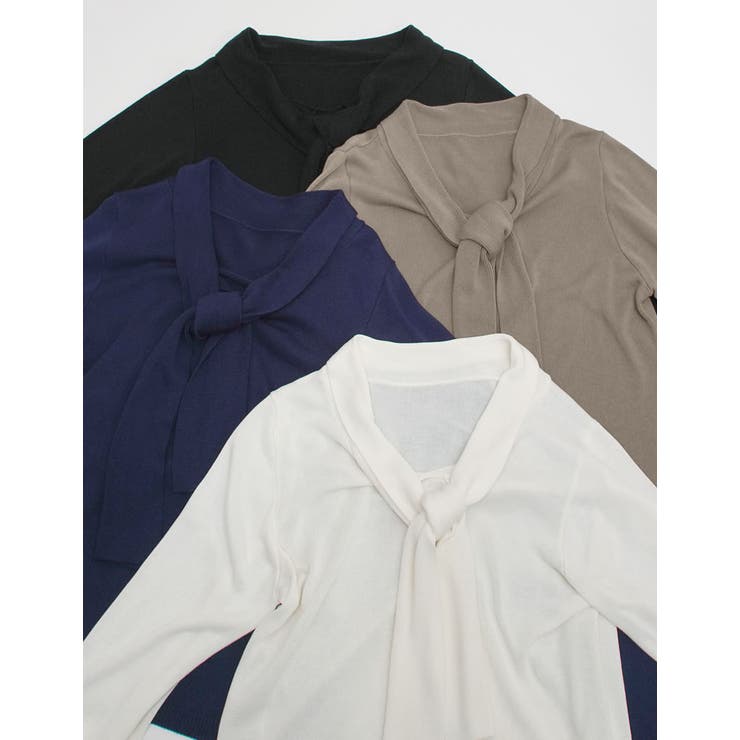 【10％OFFクーポン！9/11(金)1:59まで】Re:EDIT レーヨンニットボウタイ付き長袖トップス トップス shoplistselect-10503097 SHOPLIST サンプル画像2