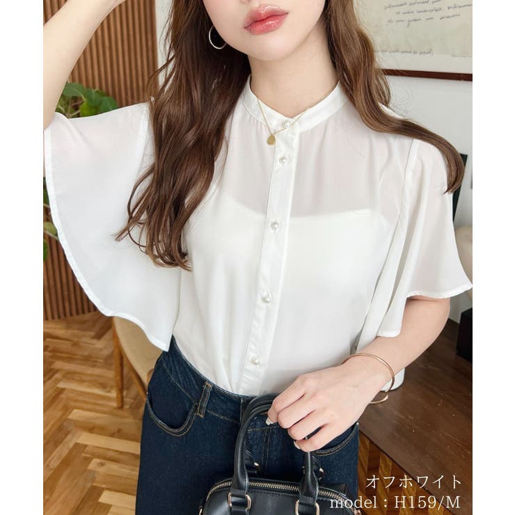 【10％OFFクーポン！7/26(日)1:59まで】moment+ シフォンジョーゼット半袖無地＆ドットプリント アソートラッフルスリーブブラウス トップス