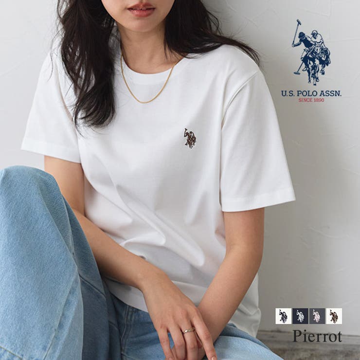 Pierrot 【U.S. POLO ASSN.】Tシャツ ☆ Tシャツ U.S. POLO ASSN. ロゴ刺 お手入れ簡単 カジュアル 上品 美シルエット ピエロ トップス