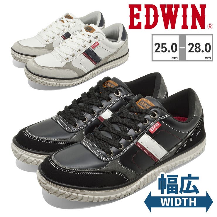 つるや EDWIN スニーカー メンズ EDW-7765 エドウィン 幅広 軽量 防滑 耐滑ソール シューズ・靴