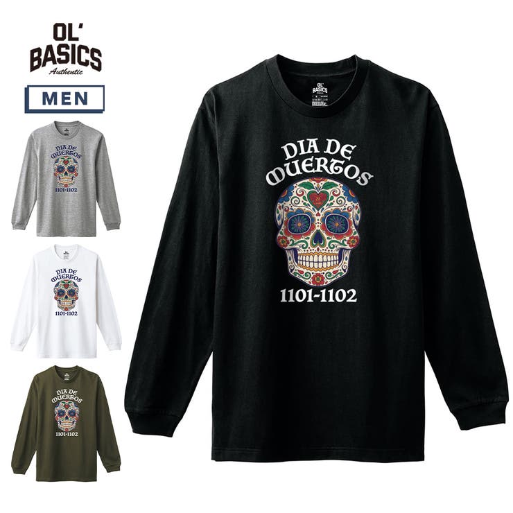 printrium Ol' Basics（オール・ベーシックス） 長袖Tシャツ 死者の日 ドクロ 骸骨 プリント Tシャツ 長袖 トップス カットソー アメカジ カジュアル メンズ レディース ユニセッ