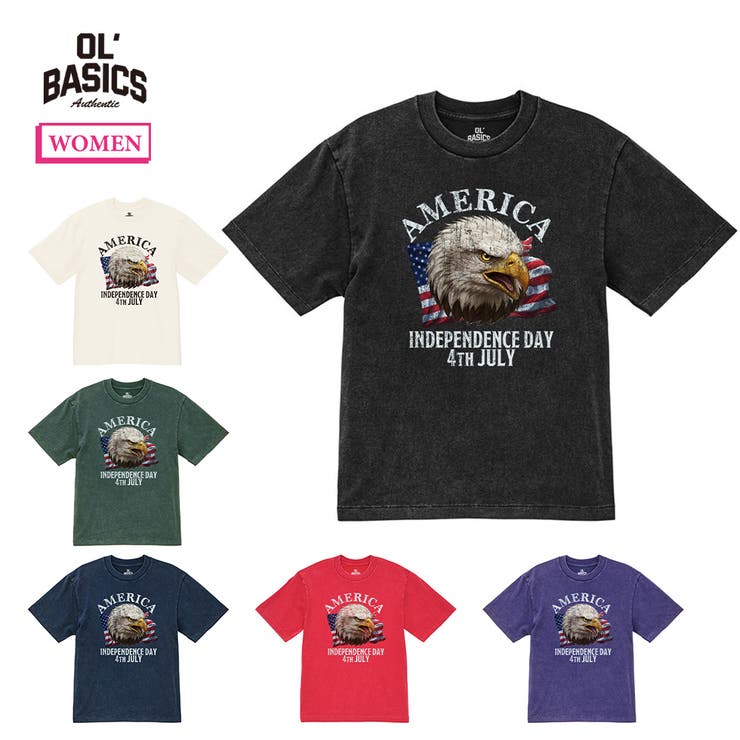 【10％OFFクーポン！7/26(日)1:59まで】printrium Ol' Basics（オール・ベーシックス） 半袖Tシャツ ヴィンテージライク バイオウォッシュ イーグル ひび割れ クラックプリント Tシャツ 半袖 トップス カットソー アメカジ
