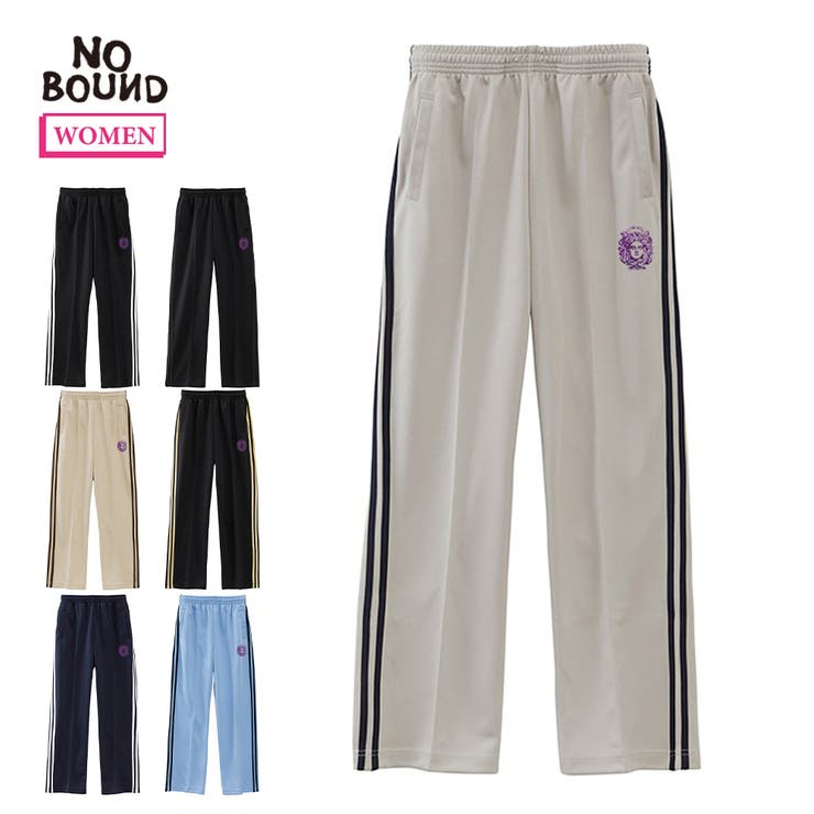 【10％OFFクーポン！5/7(木)9:59まで】printrium NOBOUND（ノーバウンド） トラックパンツ レディース ユニセックス メデューサ 刺繍 サイドライン センタークリース セットアップ対応 イージーパンツ ジャージ 下 ボトムス