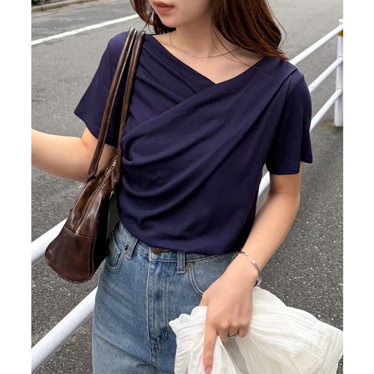 【20％OFFクーポン！7/25(土)限定】RANAN ドレープリブTシャツ トップス