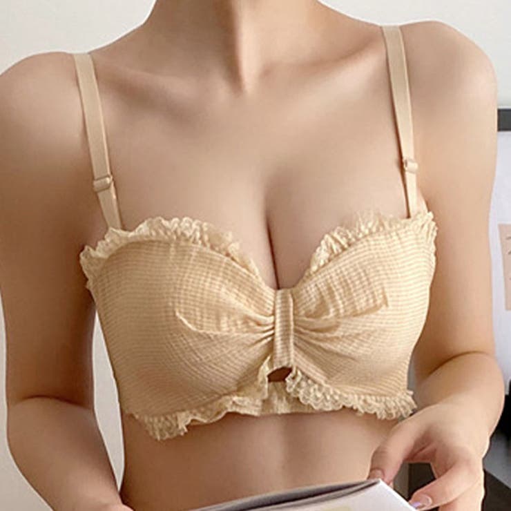 レースレディース 【2点セット】リボン ライク フリル 1/2 ブラ&ショーツ 女性 レディース インナー 下着 肌着 春 夏 秋 冬 単色 無地 シンプル シアー レース ロマンチック スイート ガーリー ギャザー 可愛い ワンカラー インナー・下着