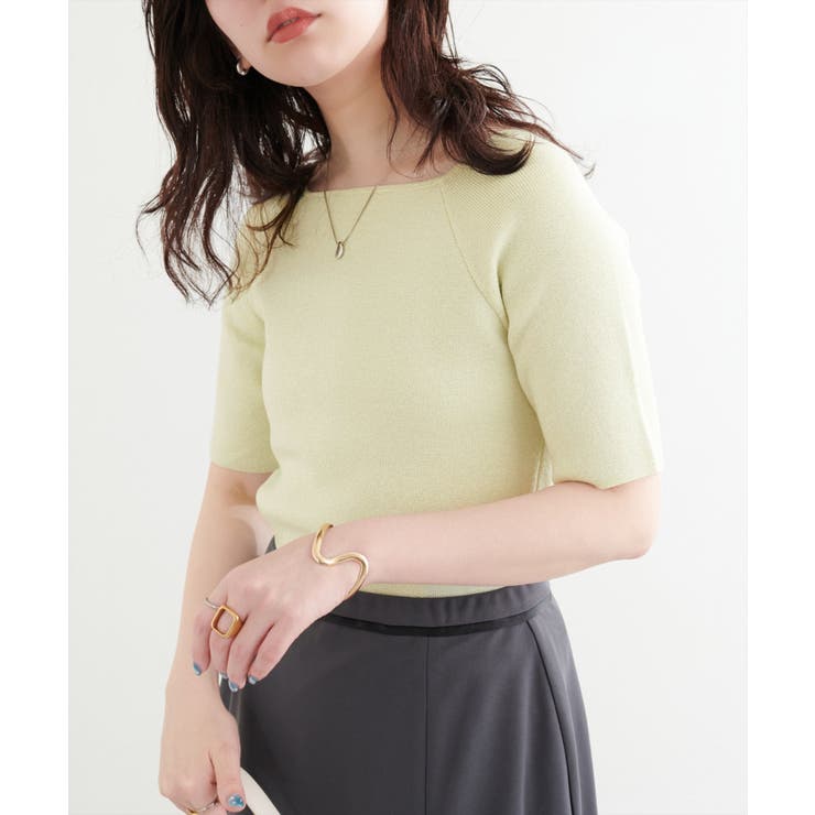 NICE CLAUP / OLIVE des OLIVE　OUTLET 【natural couture】スクエアネックリブ半袖ニット トップス