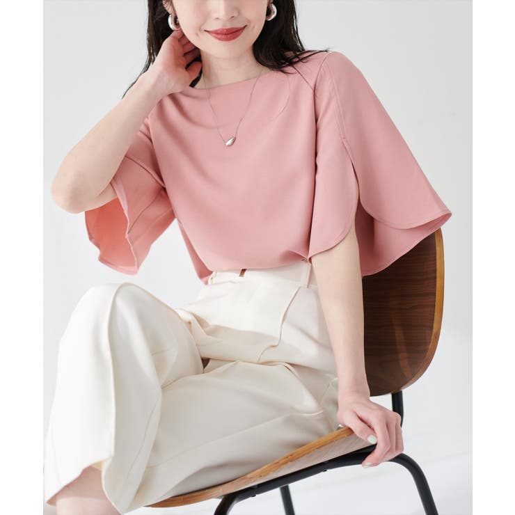 NICE CLAUP / OLIVE des OLIVE　OUTLET 【natural couture】BACKパールハチワレスリーブTOPS トップス