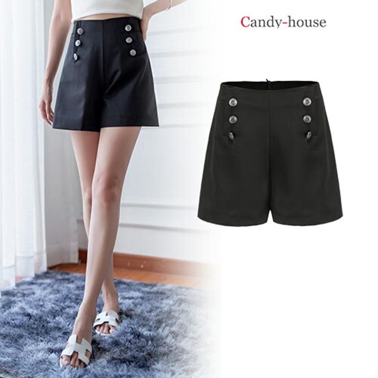 candy-house レディース シンプル フレア ショートパンツ パンツ ショート丈 ボトムス 無地 黒 ブラック 秋冬 2053 パンツ・ズボンcandy-house レディース シンプル フレア