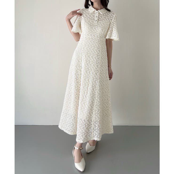 JUNOAH Meiru　カットレースビジューポロワンピース ワンピース・ドレス