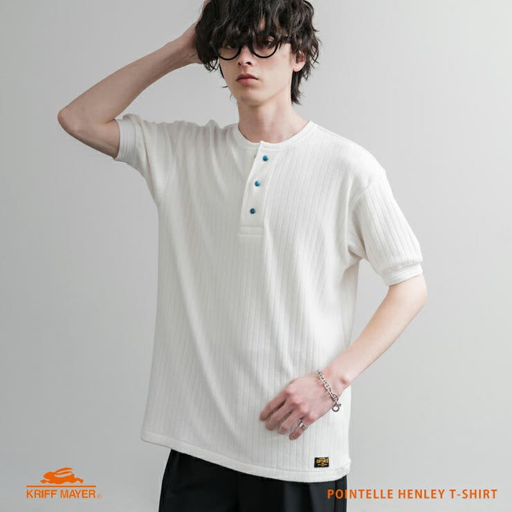 Rocky Monroe Tシャツ ヘンリーネック 半袖 メンズ レディース リブニット カットソー ドットボタン ワンポイント ジャストサイズ タイト 伸縮 無地 ルームウェア シンプル カジュアル ストリート アメカジ ワーク KRIFF MAYER
