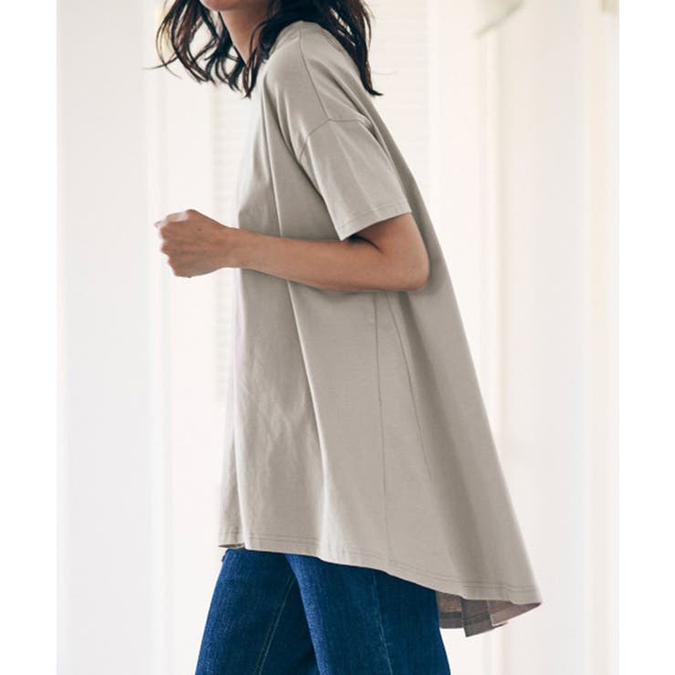 【10％OFFクーポン！6/11(木)1:59まで】RANAN 〈Beautiful Cotton　綿100％〉UVカット/接触冷感 裾フレアTシャツ トップス