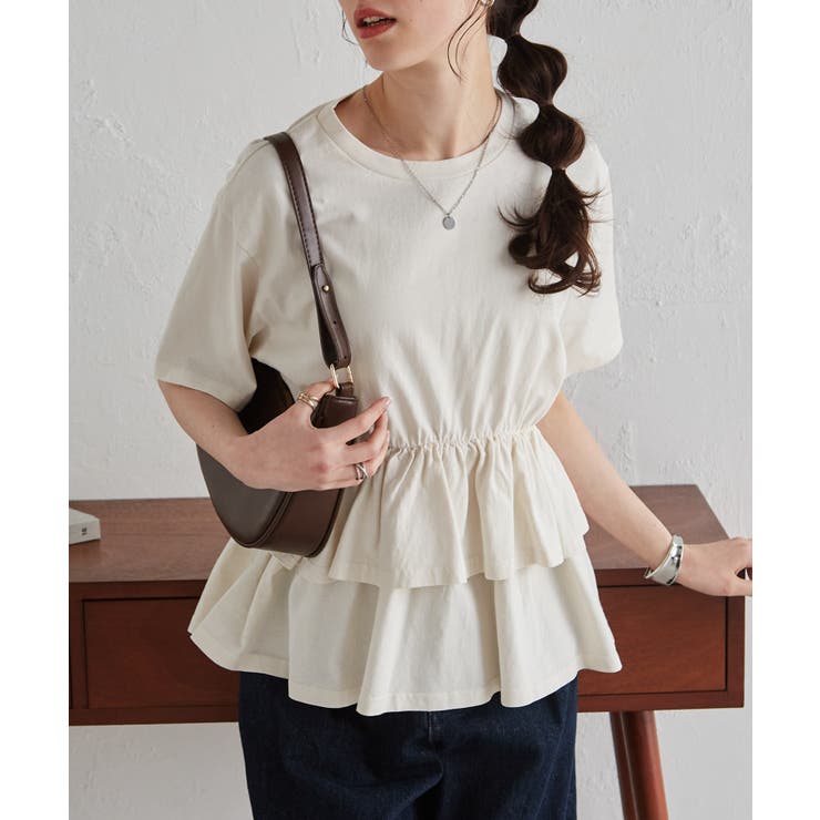 【10％OFFクーポン！7/26(日)1:59まで】RANAN ペプラムフリルトップス トップス