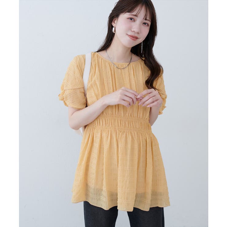 NICE CLAUP / OLIVE des OLIVE　OUTLET 【natural couture】＜osono＞ねじり袖ペプラムチュニック トップス