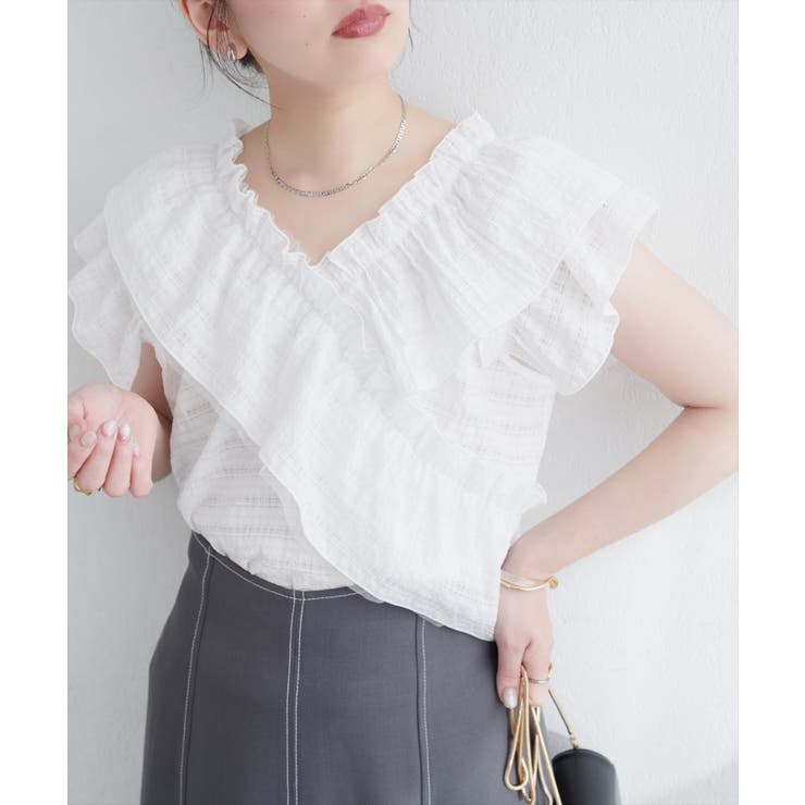 NICE CLAUP / OLIVE des OLIVE　OUTLET 【natural couture】2WAYランダムフリルオフショルブラウス トップス