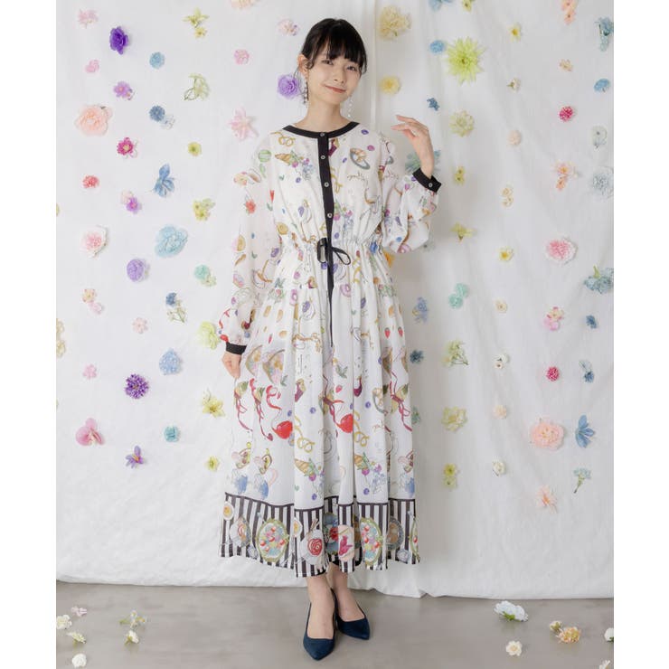 【10％OFFクーポン！5/7(木)9:59まで】ScoLar パリの朝食柄シャツワンピース ワンピース・ドレスScoLar パリの朝食柄シャツワンピース ワンピース・ドレス（楽天・SHOPLIST）
