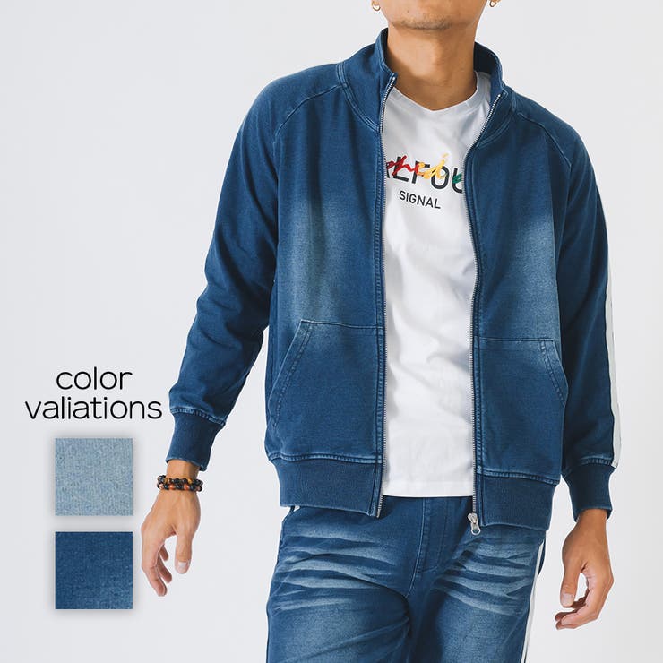 REGIEVO 【セットアップ可】トラックジャケット スウェット デニム ジャケット トップス