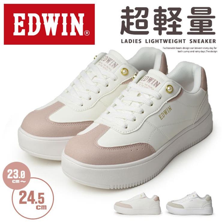 ShoeSquare WOMEN EDWIN エドウィン スニーカー レディース 厚底 カジュアルシューズ 軽量 防滑 くすみカラー パール ビジュー真珠 ラメ ロゴ 厚底ソール ローカット 靴 女子 シューズ・靴