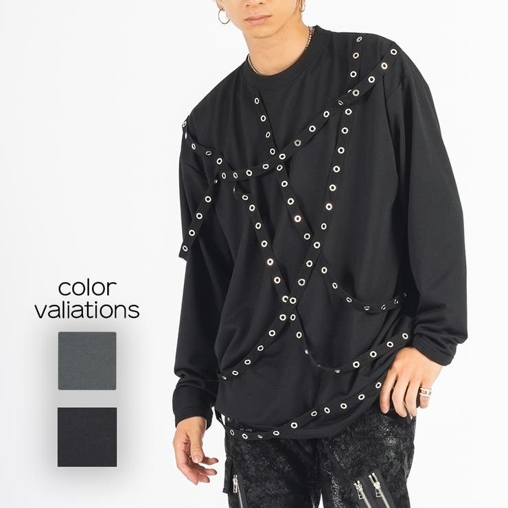 REGIEVO ボンテージ ロンT メンズ 長袖Tシャツ モード ストリート トップス