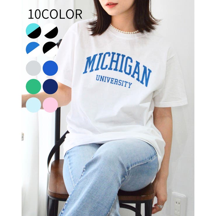 Print - ＆soiree MICHIGAN カレッジロゴプリントTシャツ(半袖) トップス