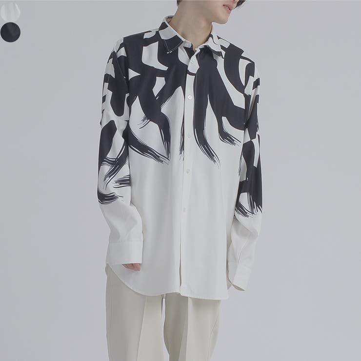 【10%OFFクーポン!11/27(木)1:59まで】REGIEVO ブラシプリントドルマンシャツ トップス