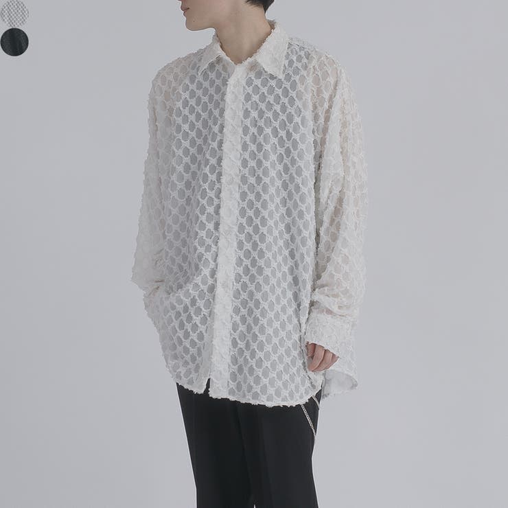 【10%OFFクーポン!11/27(木)1:59まで】REGIEVO ジャカードシースルーシャツ トップス