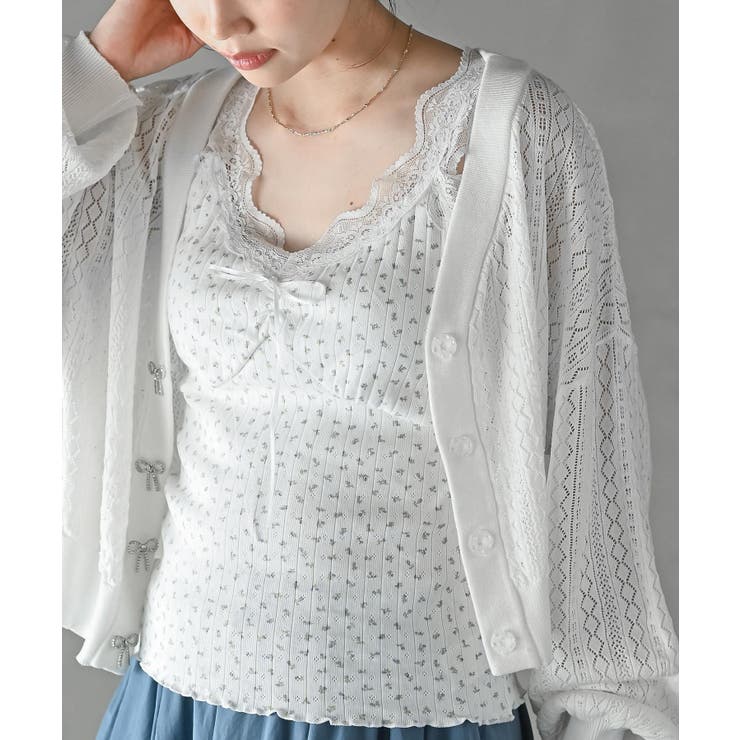【10％OFFクーポン！5/7(木)9:59まで】rps 小花針抜きレースふちどりキャミソール トップスrps 小花針抜きレースふちどりキャミソール トップス