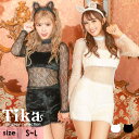 Tika ふわもこ×レースセットアップキャットガールコスチューム ハロウィンコスプレ ガーリーコスプレ ホットパンツ アニマル S-Lサイズ ブラック ホワイト みゆう Tika ティカ コスチューム