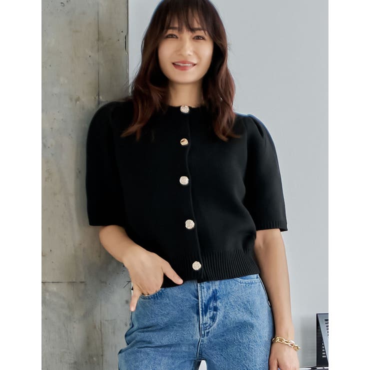 【10％OFFクーポン！8/11(火)1:59まで】Re:EDIT スポンジニットハーフスリーブカーディガン トップス shoplistselect-10509690 SHOPLIST サンプル画像3