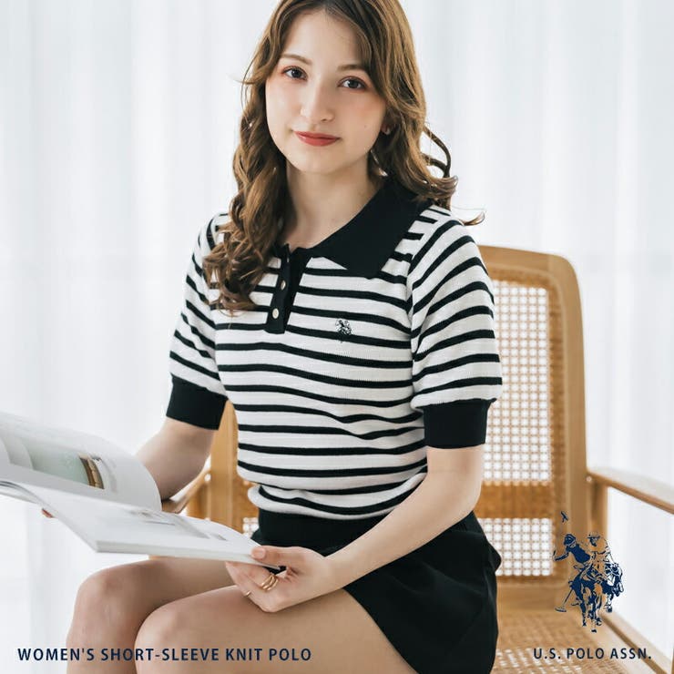Rocky Monroe【woman】 ユーエスポロアッスン 半袖 ポロシャツ ニット U.S. POLO ASSN. レディース ニットポロ ロゴ ワンポイント 刺繍 バイカラー ステンカラー 無地 ボーダー リラックス シンプル きれいめ 韓国 カ