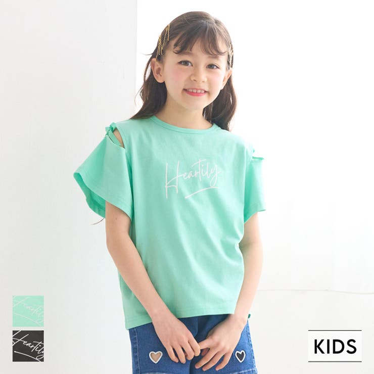 coca リボンオープンショルダーTシャツ キッズ トップス