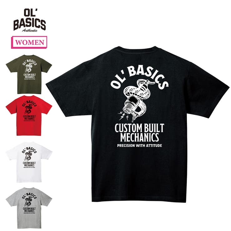 【10％OFFクーポン！7/26(日)1:59まで】printrium Ol' Basics（オール・ベーシックス） 半袖Tシャツ スパークプラグ 蛇 スネーク イラスト ロゴ バックプリント ポケットTシャツ 半袖 トップス カットソー アメカジ カジ