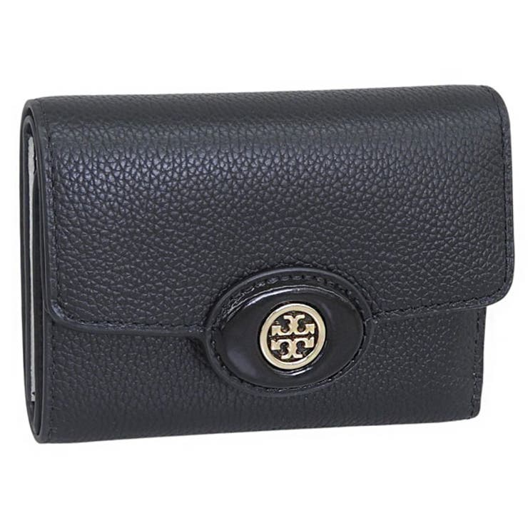 Riverall TORY BURCH トリーバーチ 財布 レディース 三つ折り財布 アウトレット レザー ブラック ROBINSON PEBBLED SMALL WALLET 165002-001 TORY BURCH 財布