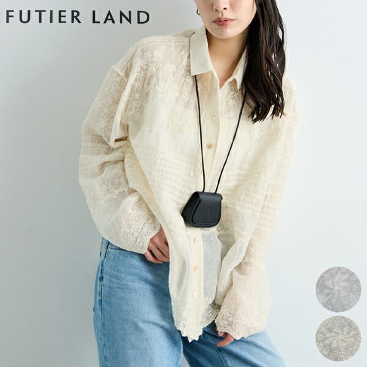 【10％OFFクーポン！7/26(日)1:59まで】futier land 花レースシアーシャツ トップス