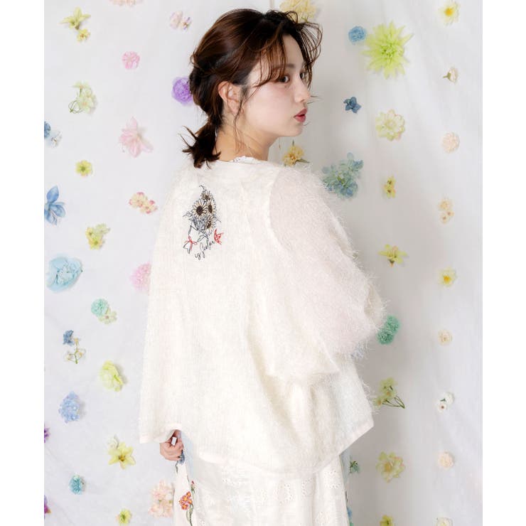 ひまわり様お決まり  大人気♡華やかカーディガン♡ 90's Sunflower Hand Knit Cardigan お花 ひまわり ハンドニット