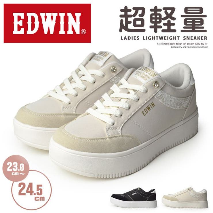 ShoeSquare WOMEN EDWIN エドウィン スニーカー レディース 厚底 カジュアルシューズ 軽量 防滑 ラインストーン ビジュー レース ロゴ 厚底ソール ローカット ウォーキング 靴 シューズ・靴