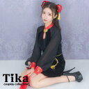 Tika シアースリーブドロップカット×スリットチャイナドレスコスチューム ハロウィンコスプレ ガーリーコスプレ 露出少なめ 中華服 カンフー ハイネック Mサ...