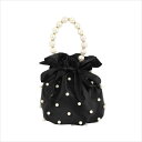 Tika サテン巾着散りばめパール×ハンドル2WAYバッグ ハンドバッグ ショルダーバッグ 浴衣バッグ 巾着バッグ パーティーバッグ ブラック ホワイト モノトーン Tika ティカ バッグ・鞄