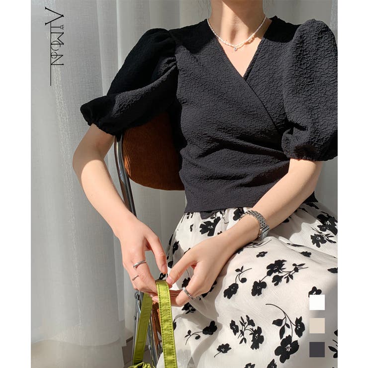 Aimoon カシュクール トップス パフスリーブ オフィスカジュアル トップス