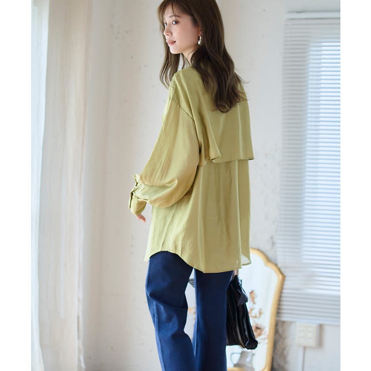 【10％OFFクーポン！9/11(金)1:59まで】Growing Rich ケープカラーラッフルデザインシャツ トップス ブラウス シャツ 長袖 レディース 前開き おしゃれ 40代 オフィスカジュアル フォーマル シニア 黒 ラッフル ケープ デザイ shoplistselect-10054150 SHOPLIST サンプル画像3