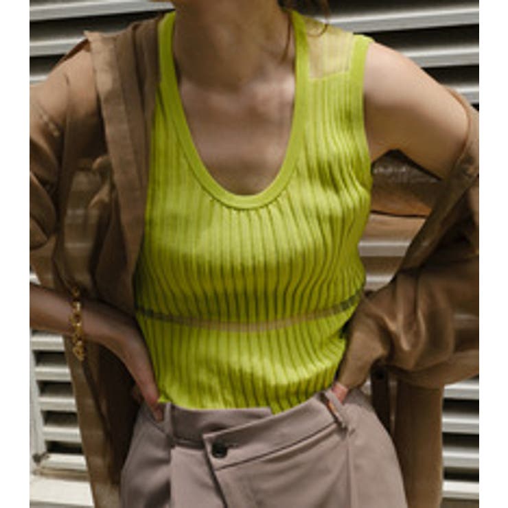 LE CIEL BLEU outlet Sheer Blocking Tank Top トップス
