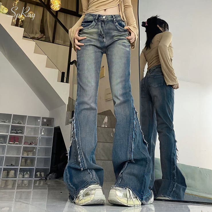 SpRay Side Fringe Denim Flare Pants (Pants/Trousers)