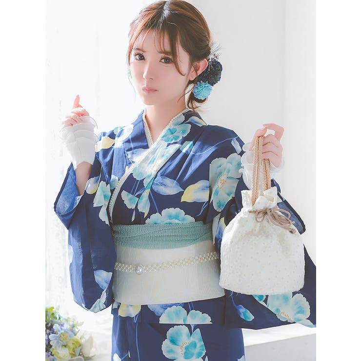 【10％OFFクーポン！6/11(木)1:59まで】Tika 青地×水彩シャクナゲ柄セパレート浴衣...