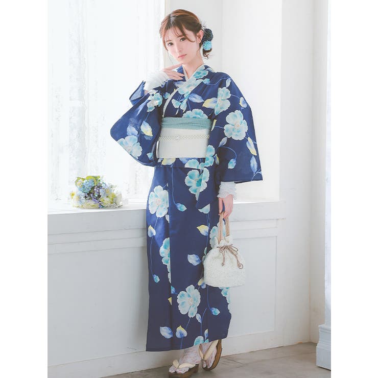 【10％OFFクーポン！6/11(木)1:59まで】Tika 青地×水彩シャクナゲ柄セパレート浴衣...