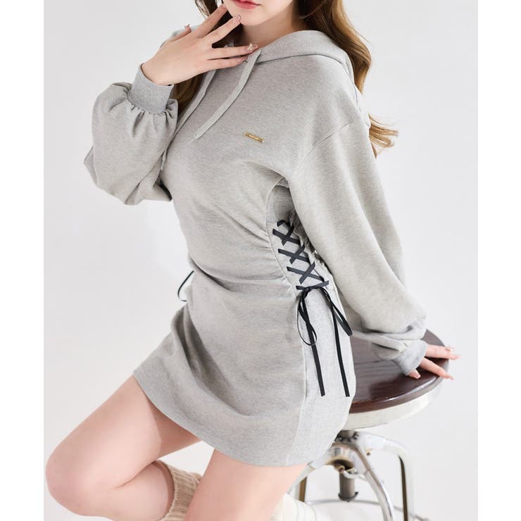NICE CLAUP / OLIVE des OLIVE　OUTLET 【one after another】ウエストレースアップパーカーワンピ ワンピース・ドレス